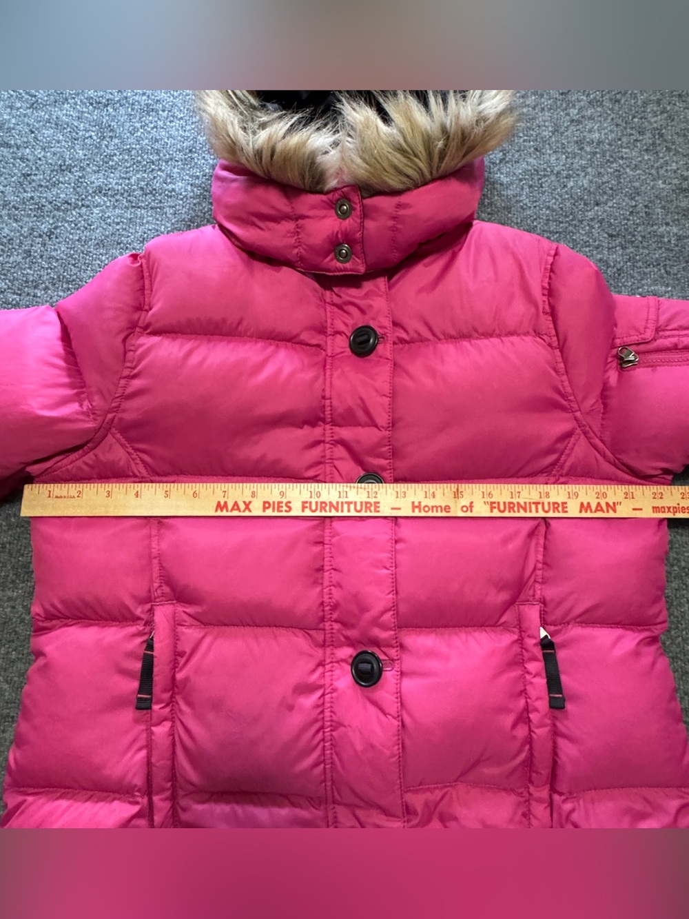L.L.Bean Down Puffer Jacket L Hot Pink Faux Fur Hood Retro Ski Bunny Winter - Picture 14 of 16